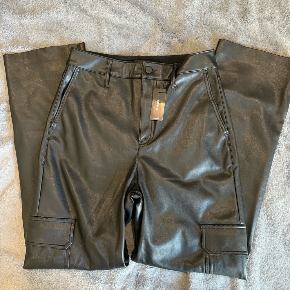 Express Faux Leather Straight Cargo Pant
